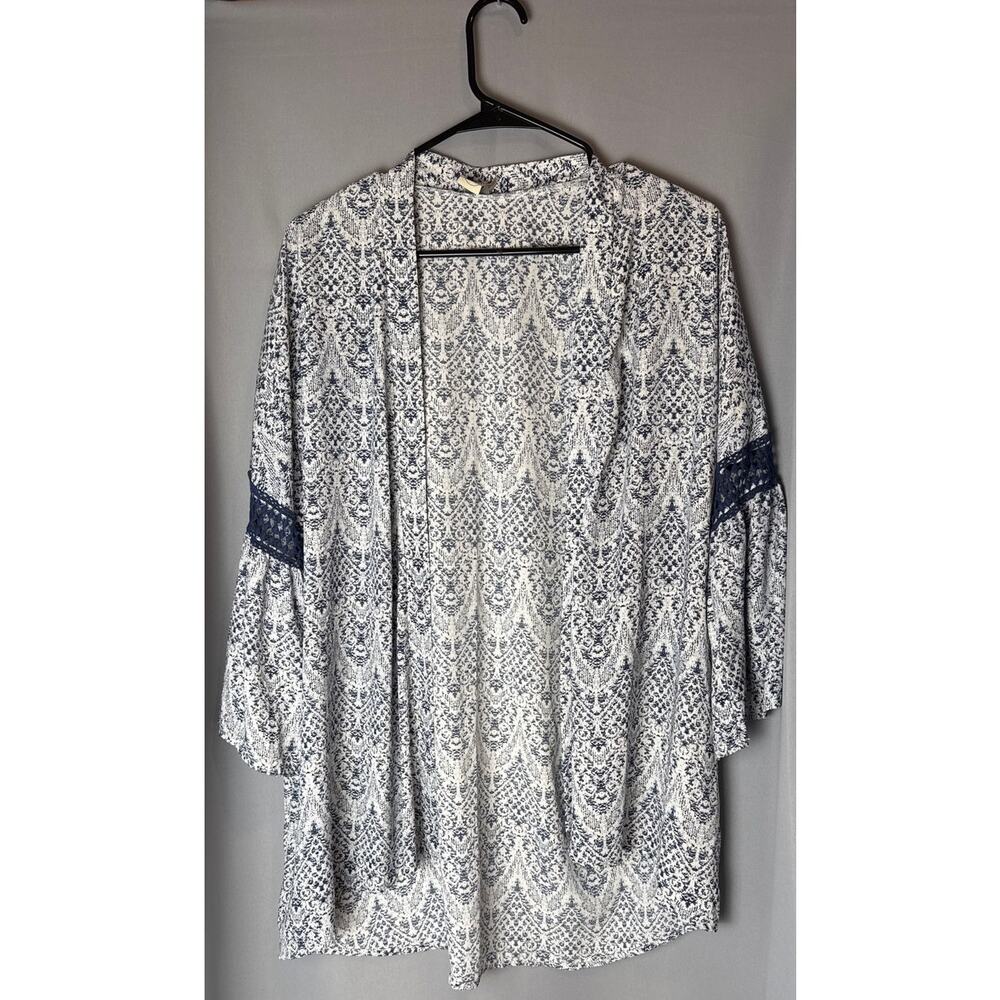 Paper Crane Kimono Cardigan Topper Ikat‎ Print Blue White Size Medium
